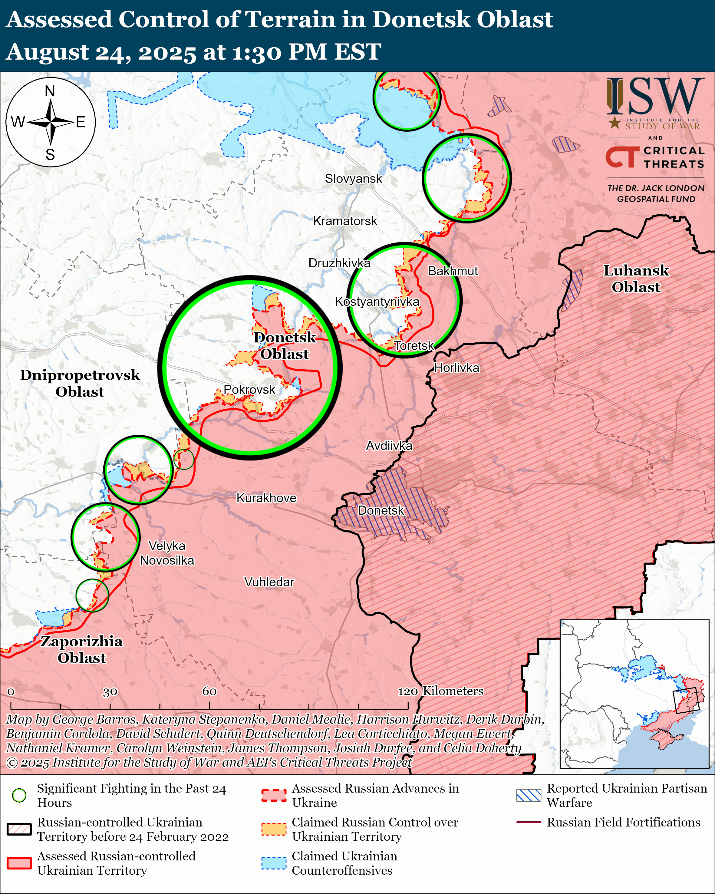 РФ наступає вздовж всієї лінії фронту, а ЗСУ мали успіх біля Покровська: карти ISW